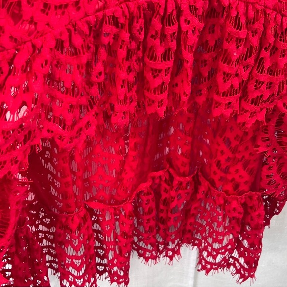 Venus Lace Tiered Ruffle Hem High Low Event Evening Night Out Red Dress Size 10 - Picture 7 of 15